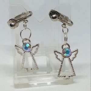 1.25" Christmas Holiday Hollow Sparkling Silver Angel Dangle Earrings
